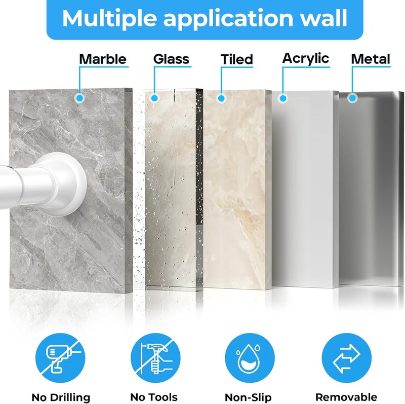 ZipGlo 2pack Tension Curtain Rod 32 to 76 Inch, White Spring Tension Curtain Rod Adjustable Expandable Curtain Rod No Drilling, Spring Loaded Curtain Rods for Windows, Bedroom, Doorway Door, Closet - Image 4